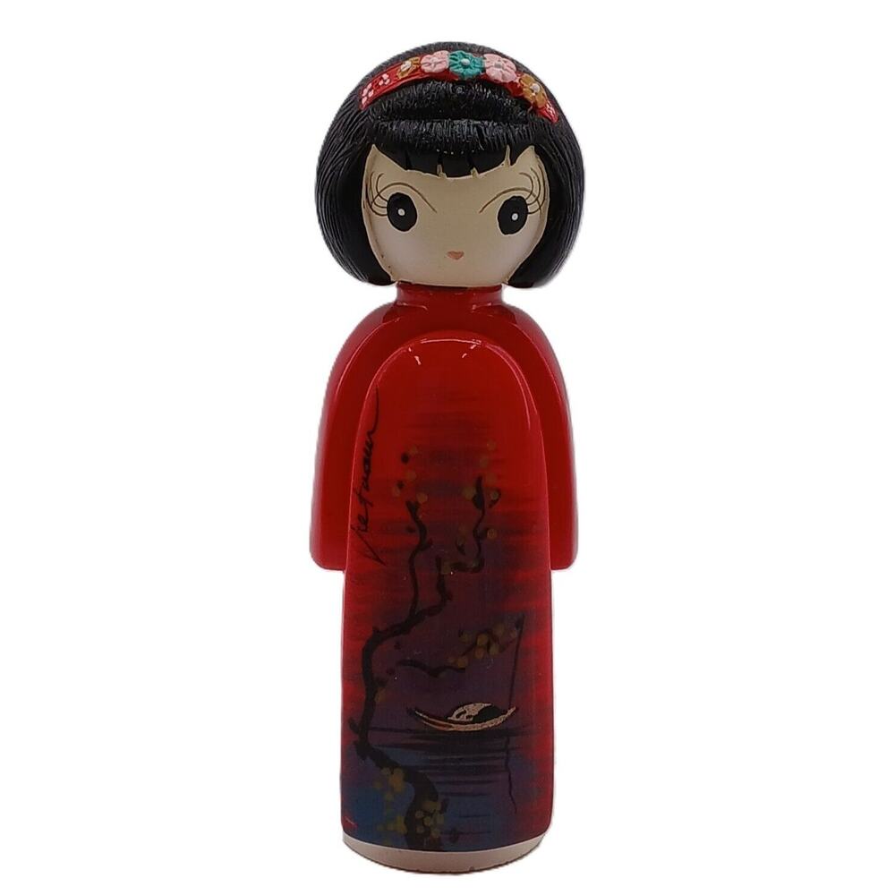 Vintage Vietnam Geisha Girl Dolls Hard Resin Figurine Trinket Decor About 2.5”